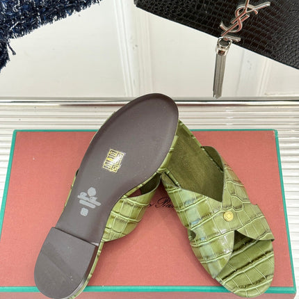 LP SANDALS 25S IN MOSS GREEN LAMBSKIN SNAKE EMBOSSING