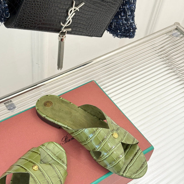 LP SANDALS 25S IN MOSS GREEN LAMBSKIN SNAKE EMBOSSING