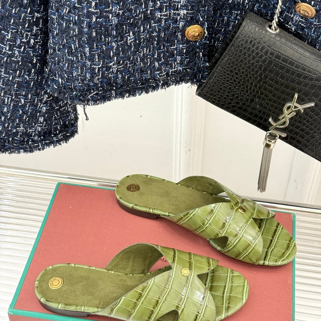 LP SANDALS 25S IN MOSS GREEN LAMBSKIN SNAKE EMBOSSING