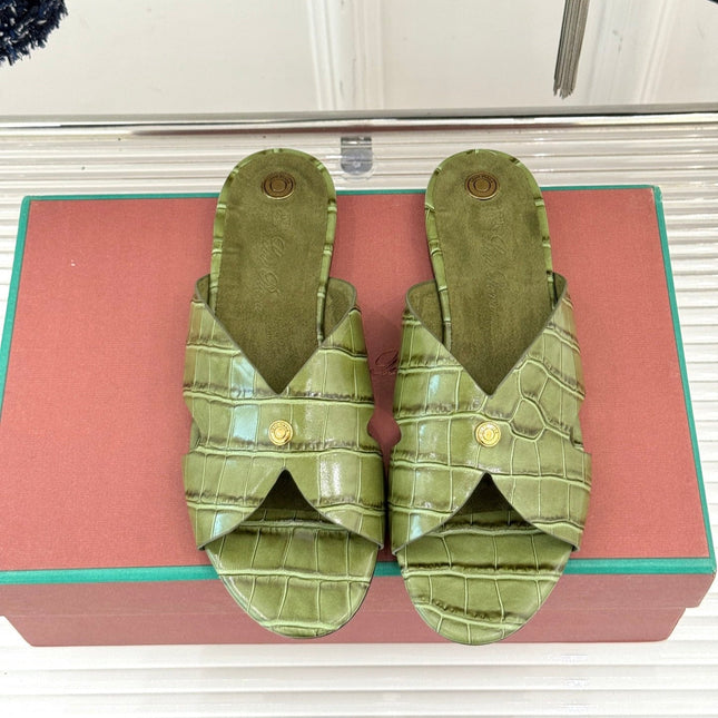 LP SANDALS 25S IN MOSS GREEN LAMBSKIN SNAKE EMBOSSING