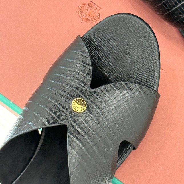 LP SANDALS 25S IN BLACK LAMBSKIN SNAKE EMBOSSING