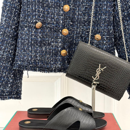 LP SANDALS 25S IN BLACK LAMBSKIN SNAKE EMBOSSING