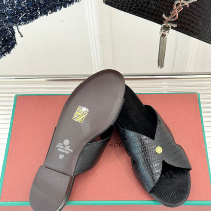 LP SANDALS 25S IN BLACK LAMBSKIN SNAKE EMBOSSING