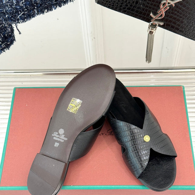 LP SANDALS 25S IN BLACK LAMBSKIN SNAKE EMBOSSING