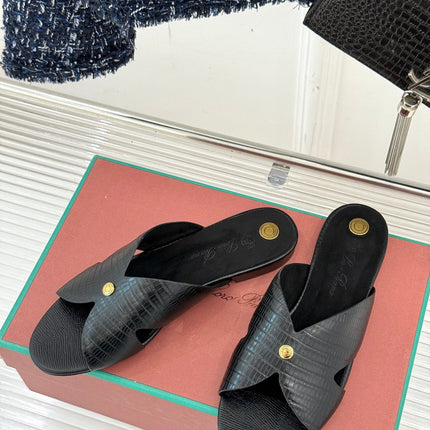 LP SANDALS 25S IN BLACK LAMBSKIN SNAKE EMBOSSING