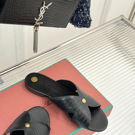 LP SANDALS 25S IN BLACK LAMBSKIN SNAKE EMBOSSING