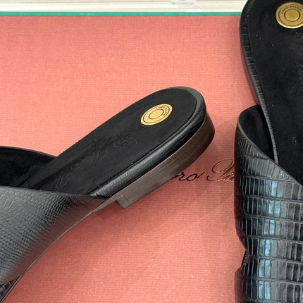 LP SANDALS 25S IN BLACK LAMBSKIN SNAKE EMBOSSING