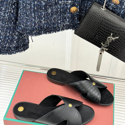 LP SANDALS 25S IN BLACK LAMBSKIN SNAKE EMBOSSING