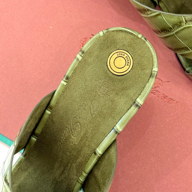 LP HIGH HEEL 25S IN MOSS GREEN LAMBSKIN SNAKE EMBOSSING