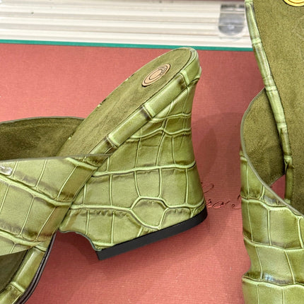 LP HIGH HEEL 25S IN MOSS GREEN LAMBSKIN SNAKE EMBOSSING