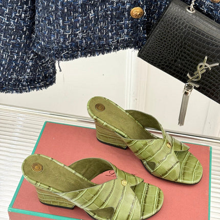 LP HIGH HEEL 25S IN MOSS GREEN LAMBSKIN SNAKE EMBOSSING