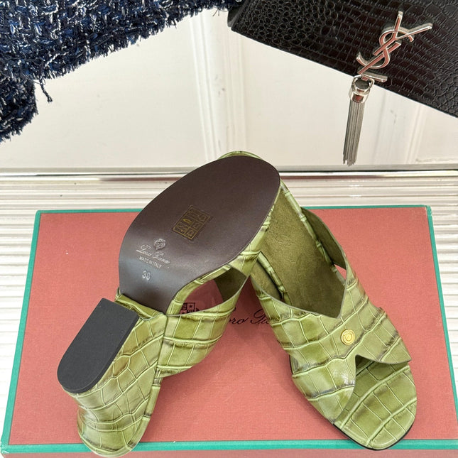 LP HIGH HEEL 25S IN MOSS GREEN LAMBSKIN SNAKE EMBOSSING
