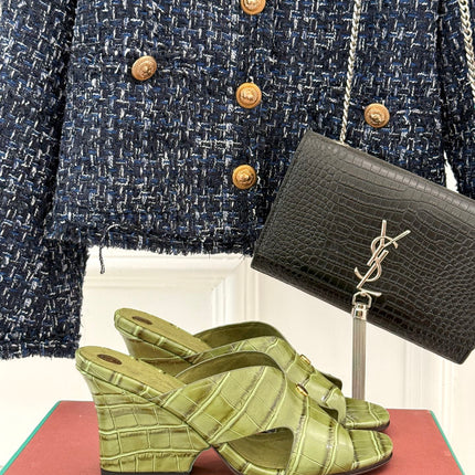 LP HIGH HEEL 25S IN MOSS GREEN LAMBSKIN SNAKE EMBOSSING