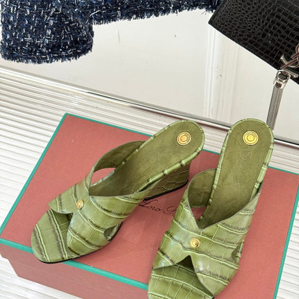LP HIGH HEEL 25S IN MOSS GREEN LAMBSKIN SNAKE EMBOSSING