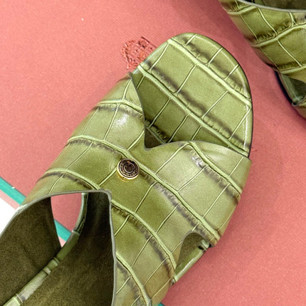 LP HIGH HEEL 25S IN MOSS GREEN LAMBSKIN SNAKE EMBOSSING