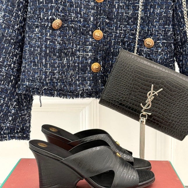 LP HIGH HEEL 25S IN BLACK LAMBSKIN SNAKE EMBOSSING