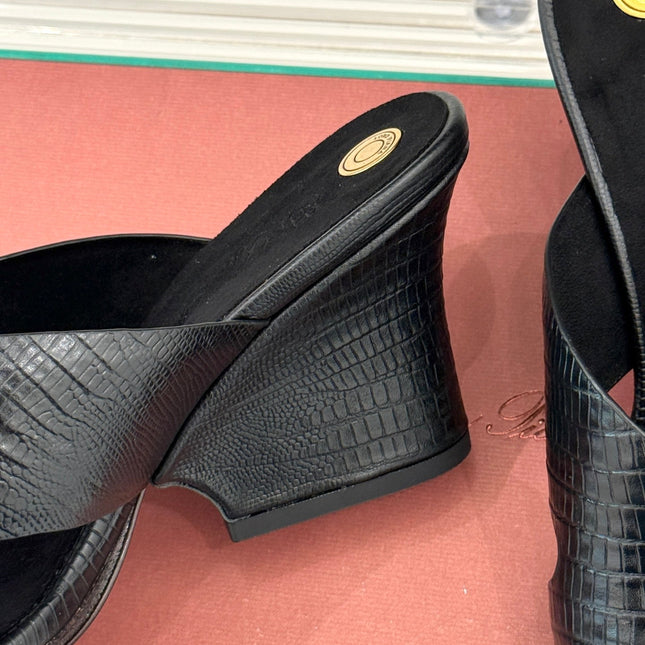 LP HIGH HEEL 25S IN BLACK LAMBSKIN SNAKE EMBOSSING