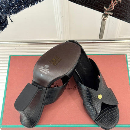 LP HIGH HEEL 25S IN BLACK LAMBSKIN SNAKE EMBOSSING