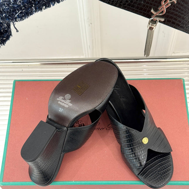 LP HIGH HEEL 25S IN BLACK LAMBSKIN SNAKE EMBOSSING