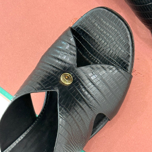 LP HIGH HEEL 25S IN BLACK LAMBSKIN SNAKE EMBOSSING