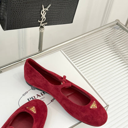 PRADA 25S SOFT PADDED BALLERINAS IN DARK RED SUEDE