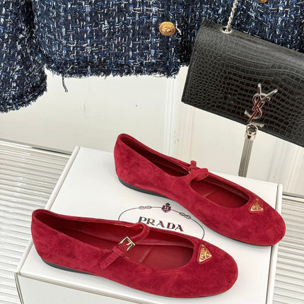 PRADA 25S SOFT PADDED BALLERINAS IN DARK RED SUEDE