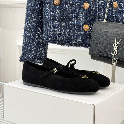 PRADA 25S SOFT PADDED BALLERINAS IN BLACK SUEDE