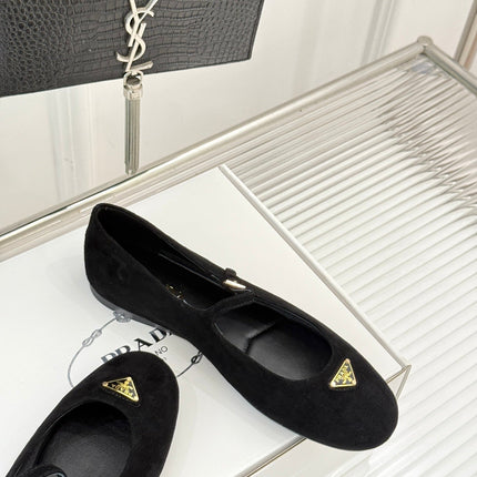PRADA 25S SOFT PADDED BALLERINAS IN BLACK SUEDE