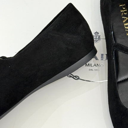 PRADA 25S SOFT PADDED BALLERINAS IN BLACK SUEDE
