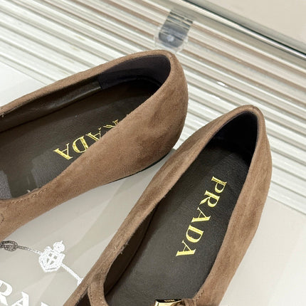 PRADA 25S SOFT PADDED BALLERINAS IN BROWN SUEDE
