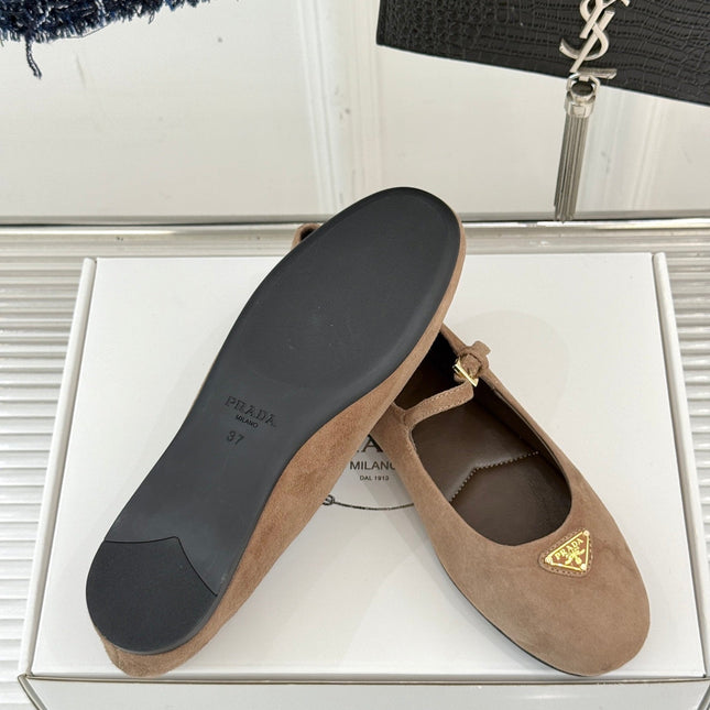 PRADA 25S SOFT PADDED BALLERINAS IN BROWN SUEDE