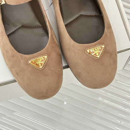 PRADA 25S SOFT PADDED BALLERINAS IN BROWN SUEDE