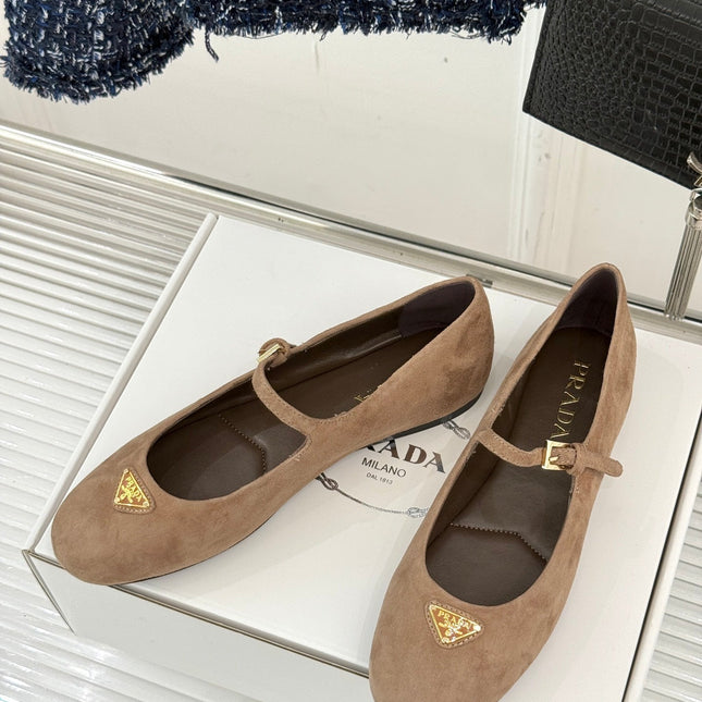 PRADA 25S SOFT PADDED BALLERINAS IN BROWN SUEDE