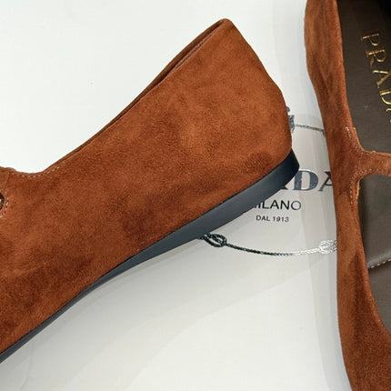 PRADA 25S SOFT PADDED BALLERINAS IN BURNT ORANGE SUEDE