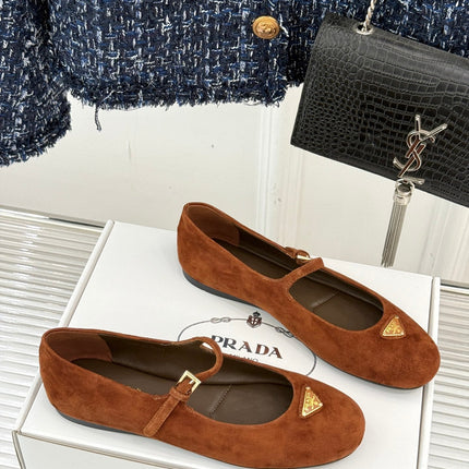 PRADA 25S SOFT PADDED BALLERINAS IN BURNT ORANGE SUEDE