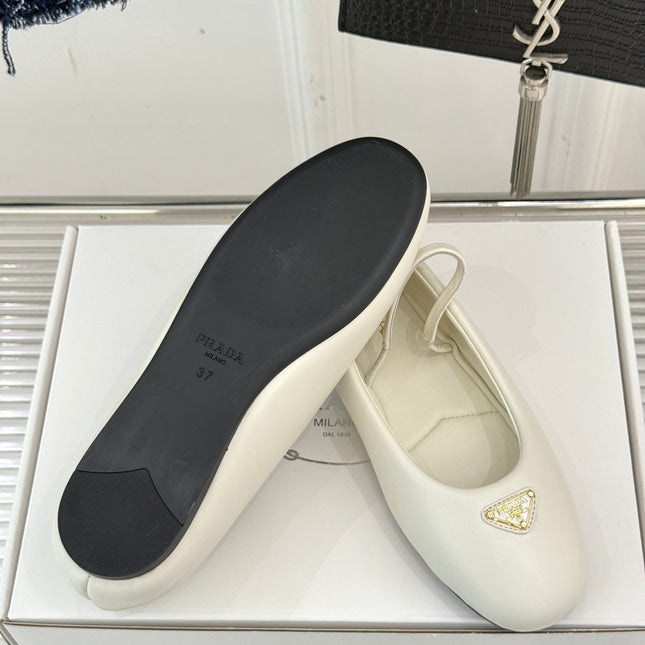 PRADA 25S SOFT PADDED BALLERINAS IN IVORY NAPPA LEATHER