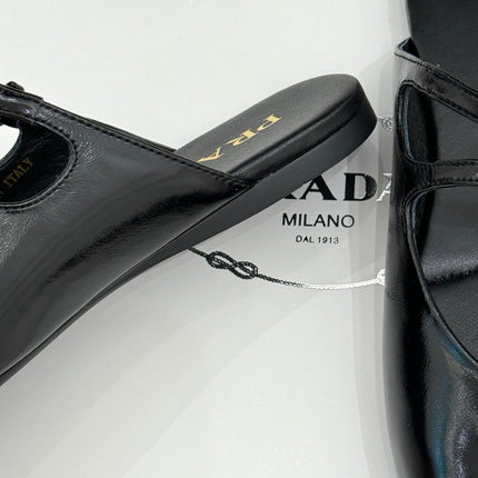 PRADA 25S DUAL MARY JANE BALLERINA MULES IN BLACK CALFSKIN
