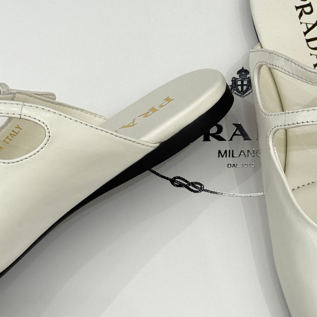 PRADA 25S DUAL MARY JANE BALLERINA MULES IN IVORY CALFSKIN