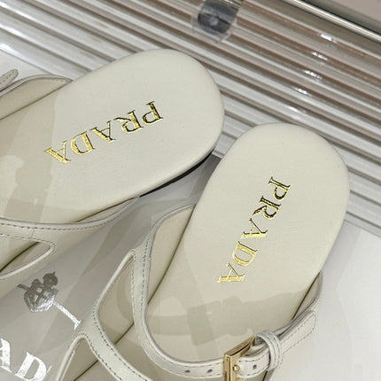PRADA 25S DUAL MARY JANE BALLERINA MULES IN IVORY CALFSKIN