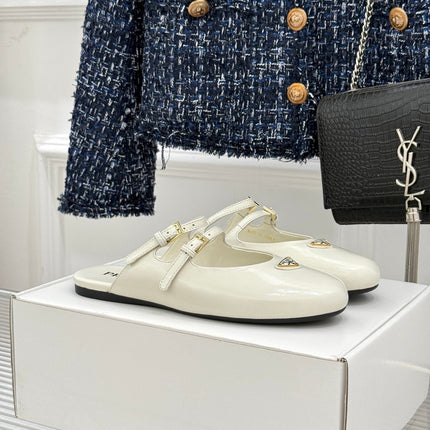 PRADA 25S DUAL MARY JANE BALLERINA MULES IN IVORY CALFSKIN