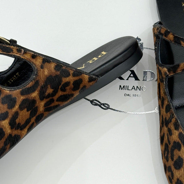 PRADA 25S DUAL MARY JANE BALLERINA MULES IN LEOPARD PRINT PONY HAIR