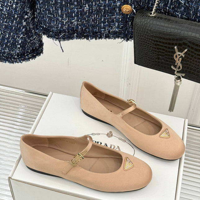 PRADA 25S BALLERINAS IN NUDE SATIN