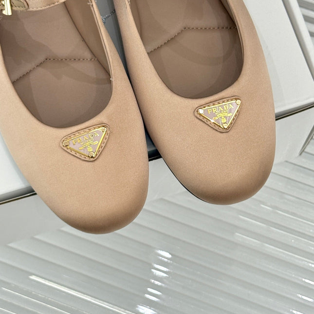 PRADA 25S BALLERINAS IN NUDE SATIN