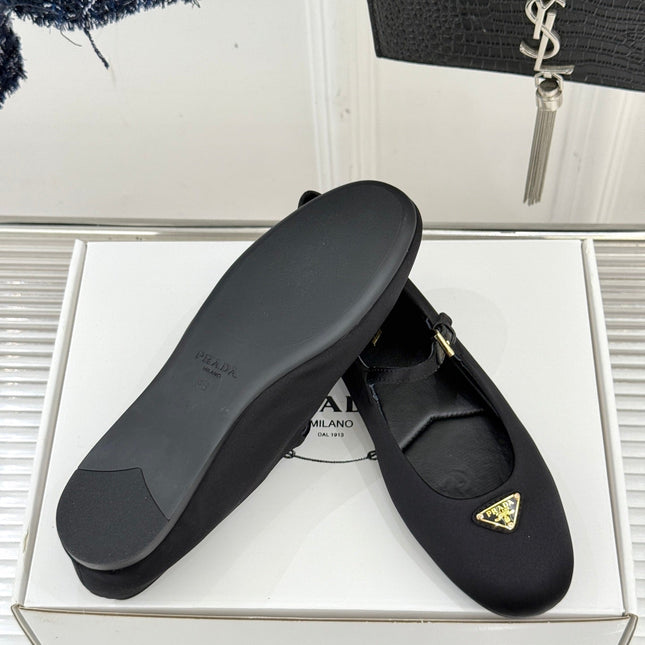 PRADA 25S BALLERINAS IN BLACK SATIN