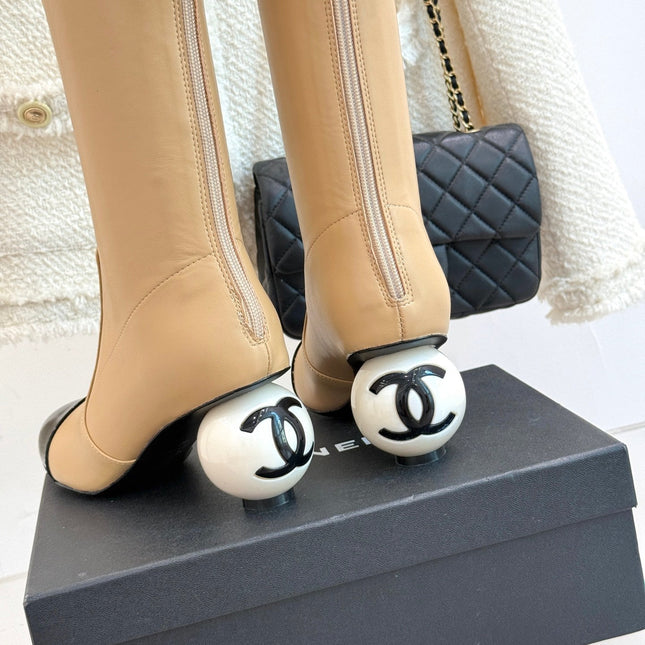 CC HIGH BOOTS IN TAN BROWN CALFSKIN