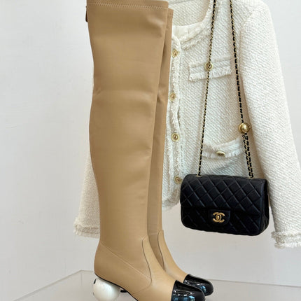 CC HIGH BOOTS IN TAN BROWN CALFSKIN