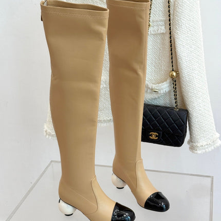 CC HIGH BOOTS IN TAN BROWN CALFSKIN