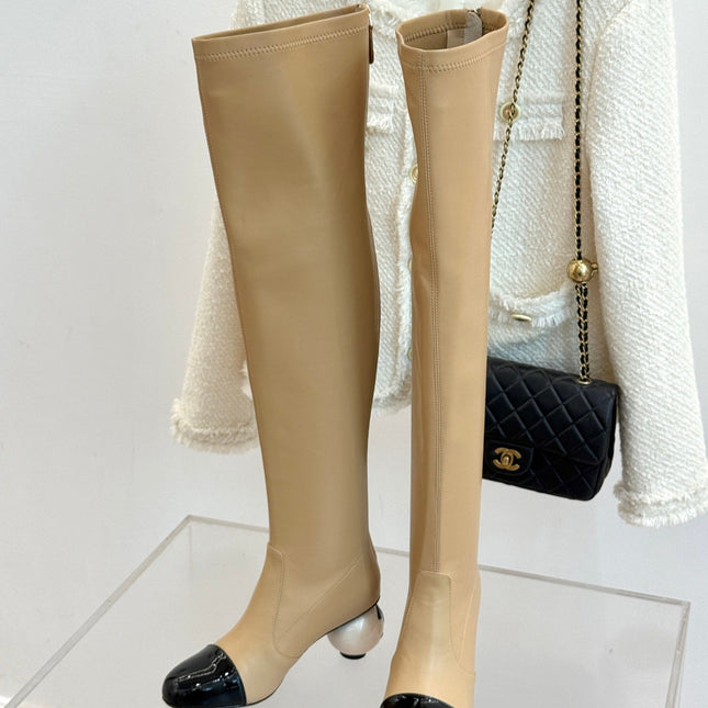 CC HIGH BOOTS IN TAN BROWN CALFSKIN