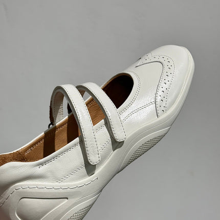 LP DOUBLE-STRAP MARY JANE FLATS 25S IN WHITE LAMBSKIN