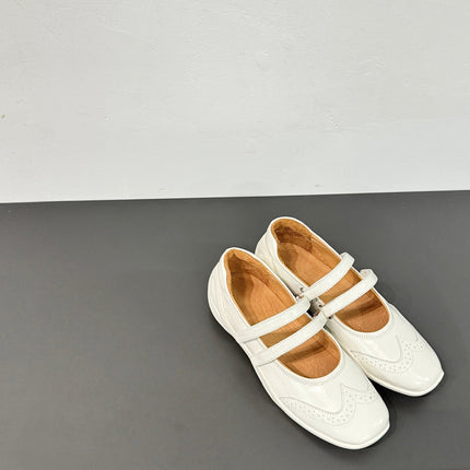 LP DOUBLE-STRAP MARY JANE FLATS 25S IN WHITE LAMBSKIN